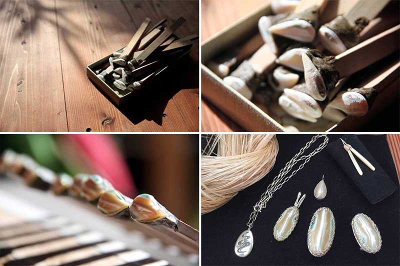 Amami arts and crafts jewelry by Faja 七色に輝く夜光貝